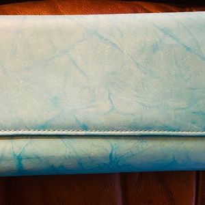 NWT silky soft turquoise leather checkbook clutch/ wallet